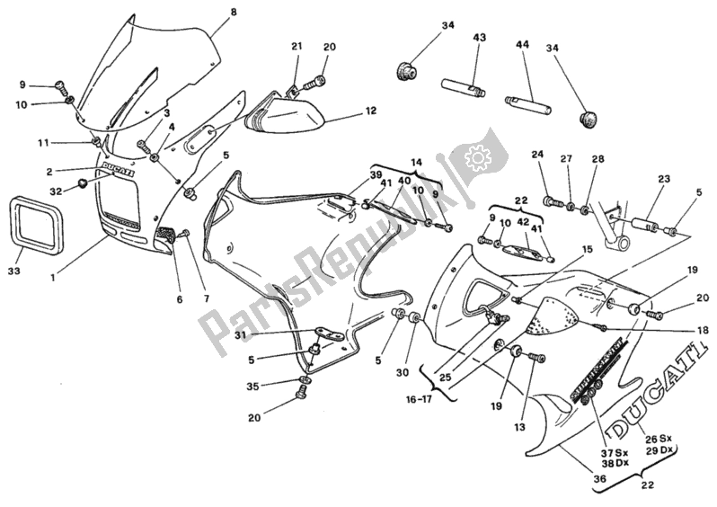 Todas as partes de Dm 024037> Carenagem do Ducati Supersport 900 SS USA 1993